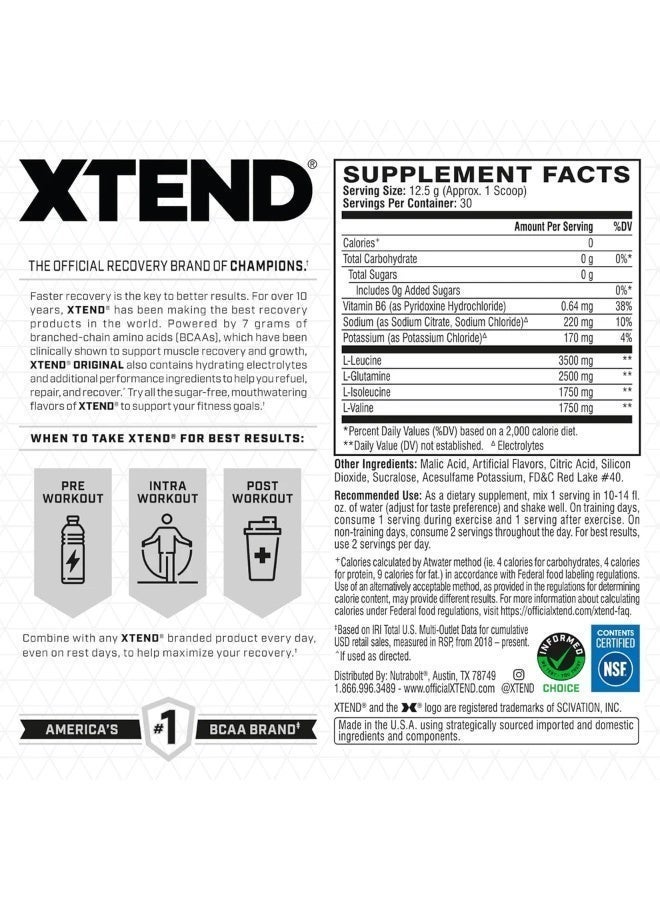 XTEND Original BCAA Powder - Blue Raspberry Ice - 405gm- 30 serving - Image 2